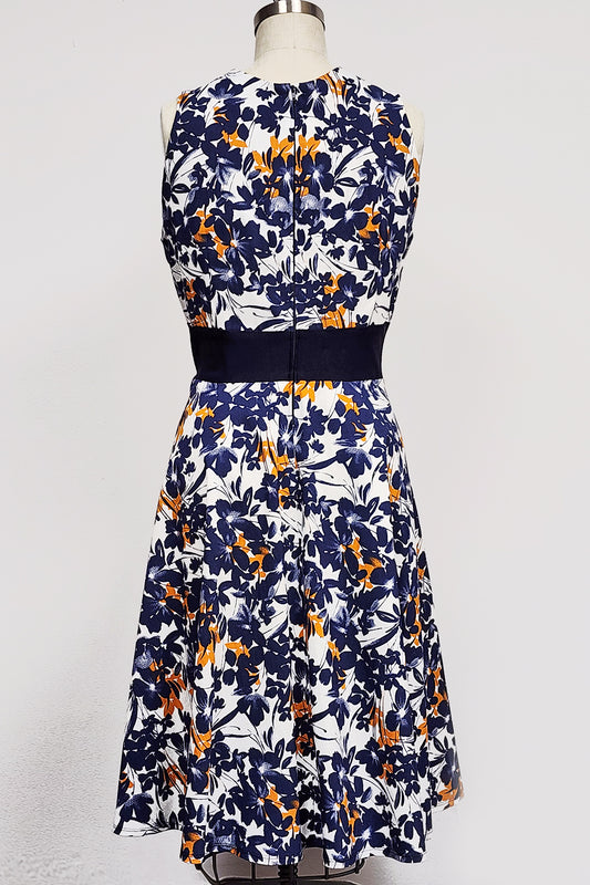 Robe Dinah - Fleurie Marine et Blanc