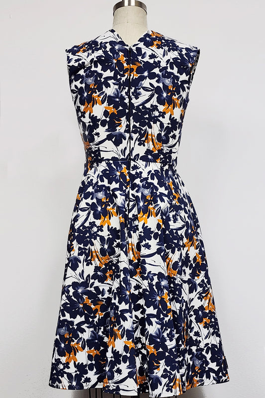 Robe Helga - Fleurie Marine et Blanc