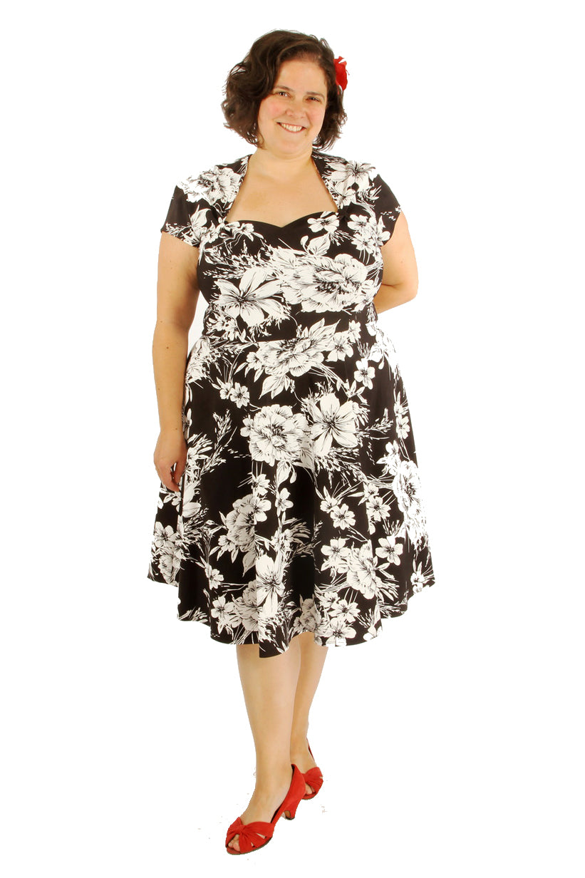 Robe Magda - Bengaline Fleurie Noir et Blanc