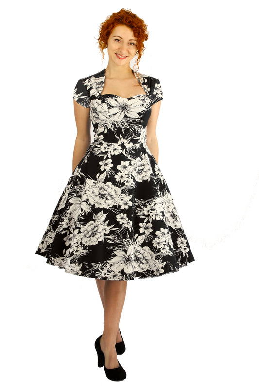 Robe Magda - Bengaline Fleurie Noir et Blanc