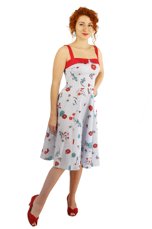 Robe Sally - Bleu Floral et Rouge