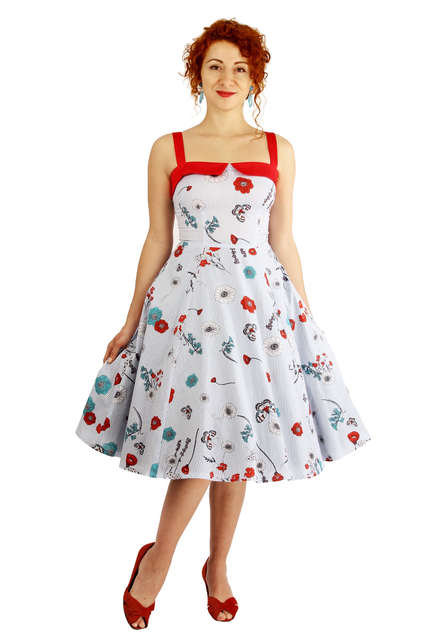 Robe Sally - Bleu Floral et Rouge