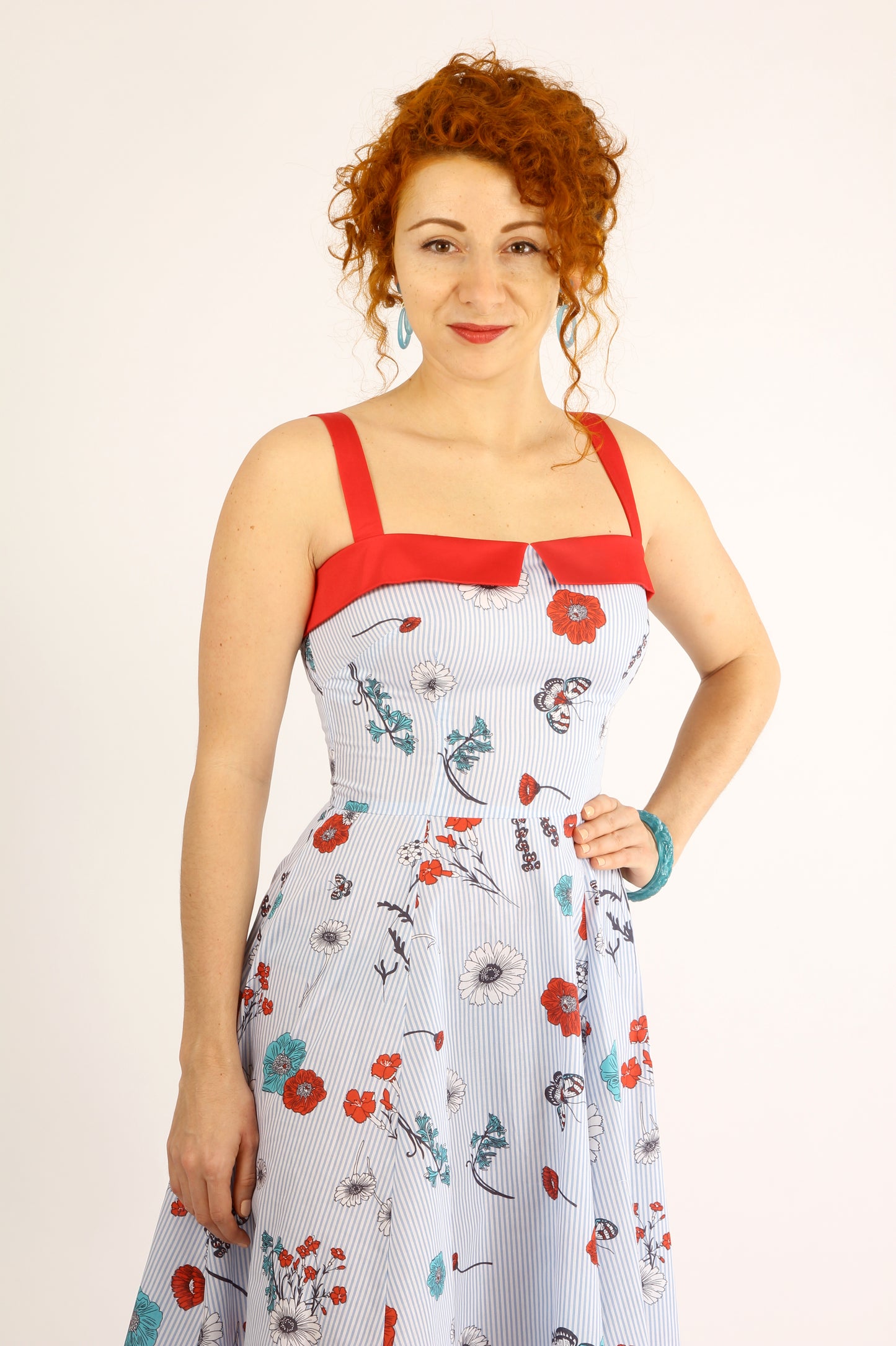 Robe Sally - Bleu Floral et Rouge