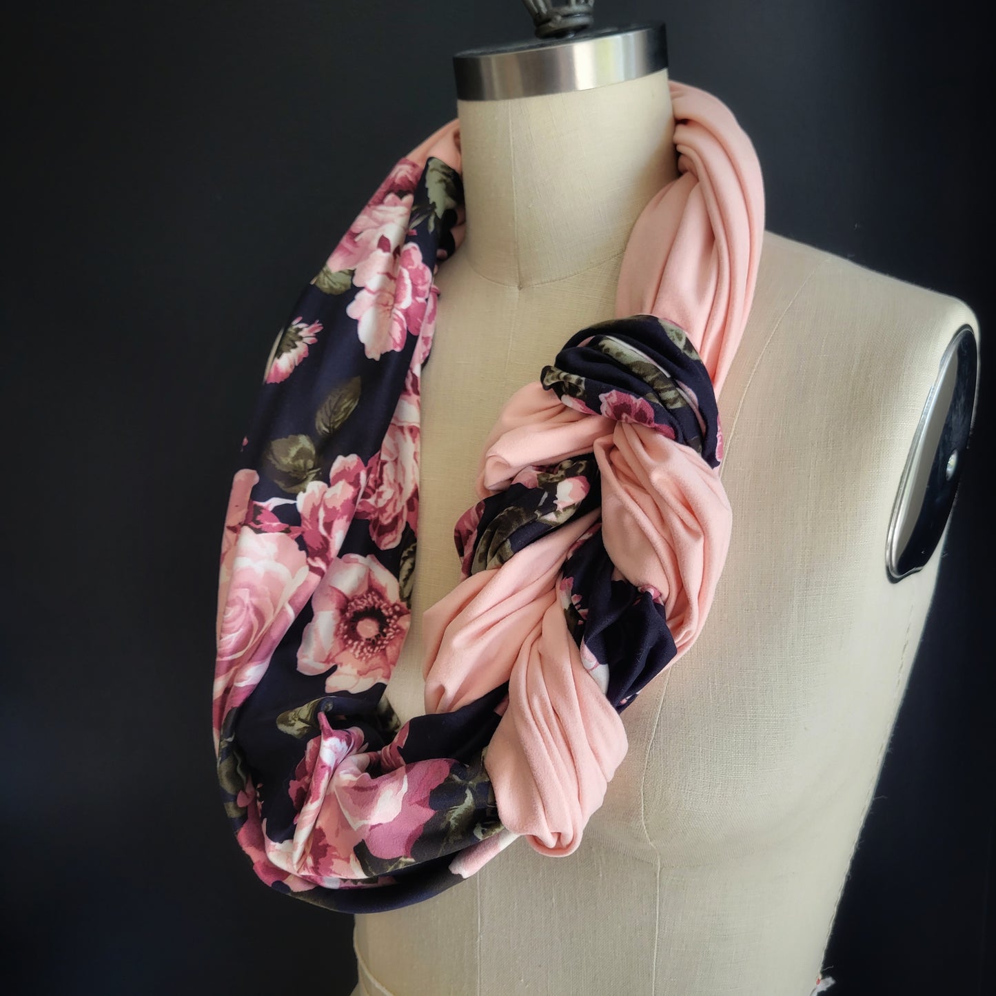 Foulard infini tressé - Fleuri Rose