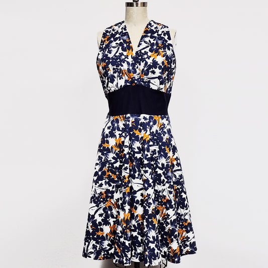 Robe Dinah - Fleurie Marine et Blanc