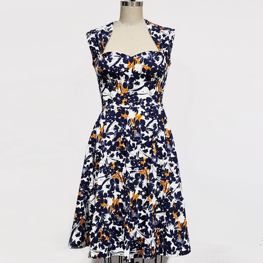 Robe Helga - Fleurie Marine et Blanc