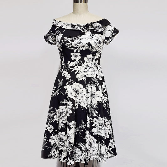 Robe Katie - Fleurie Noir et Blanc