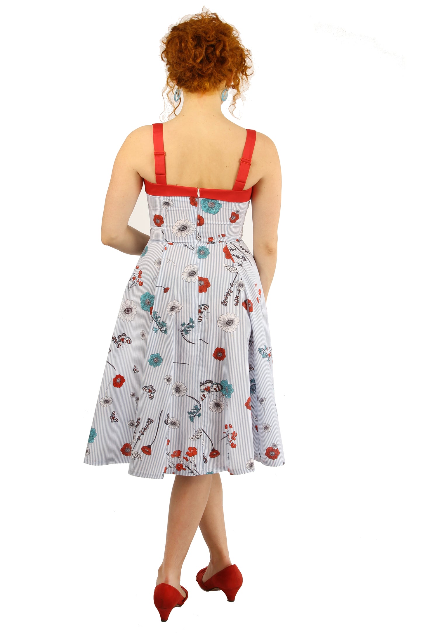 Robe Sally - Bleu Floral et Rouge