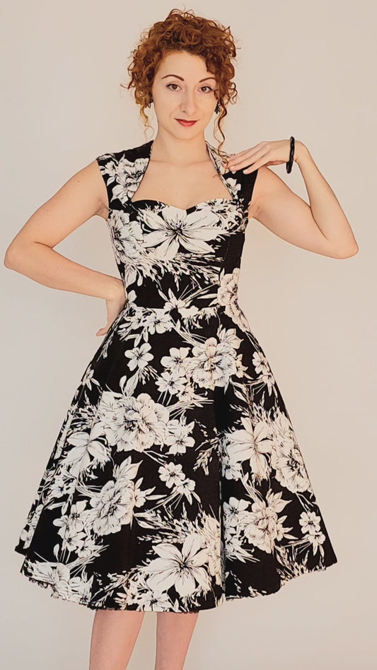 Robe Helga - Fleurie Noir et Blanc
