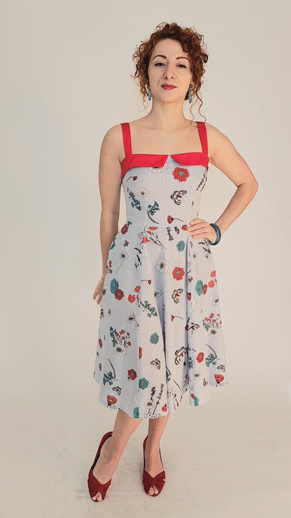 Robe Sally - Bleu Floral et Rouge