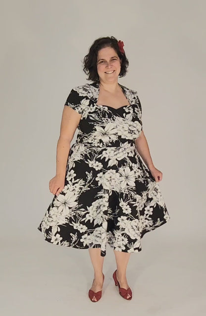 Robe Magda - Bengaline Fleurie Noir et Blanc