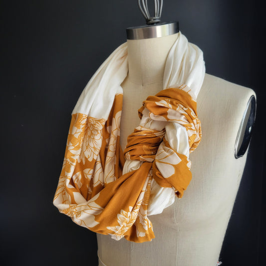 Foulard infini tressé - Fleuri Moutarde