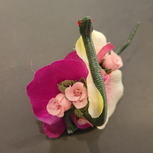 Fleur à cheveux Dinosaure vert et rose